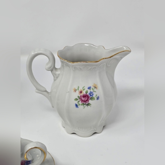 IJB Germany US Zone 13 Pc Porcelain Tea Set Pink Blue Green Floral Gold Trim 40s - Picture 12 of 16